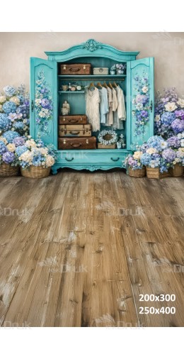 Tło fotograficzne „Turkusowa garderoba wśród niebieskich hortensji” | E831